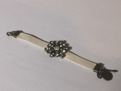 Leather Band Rhinestone Flower Bracelet